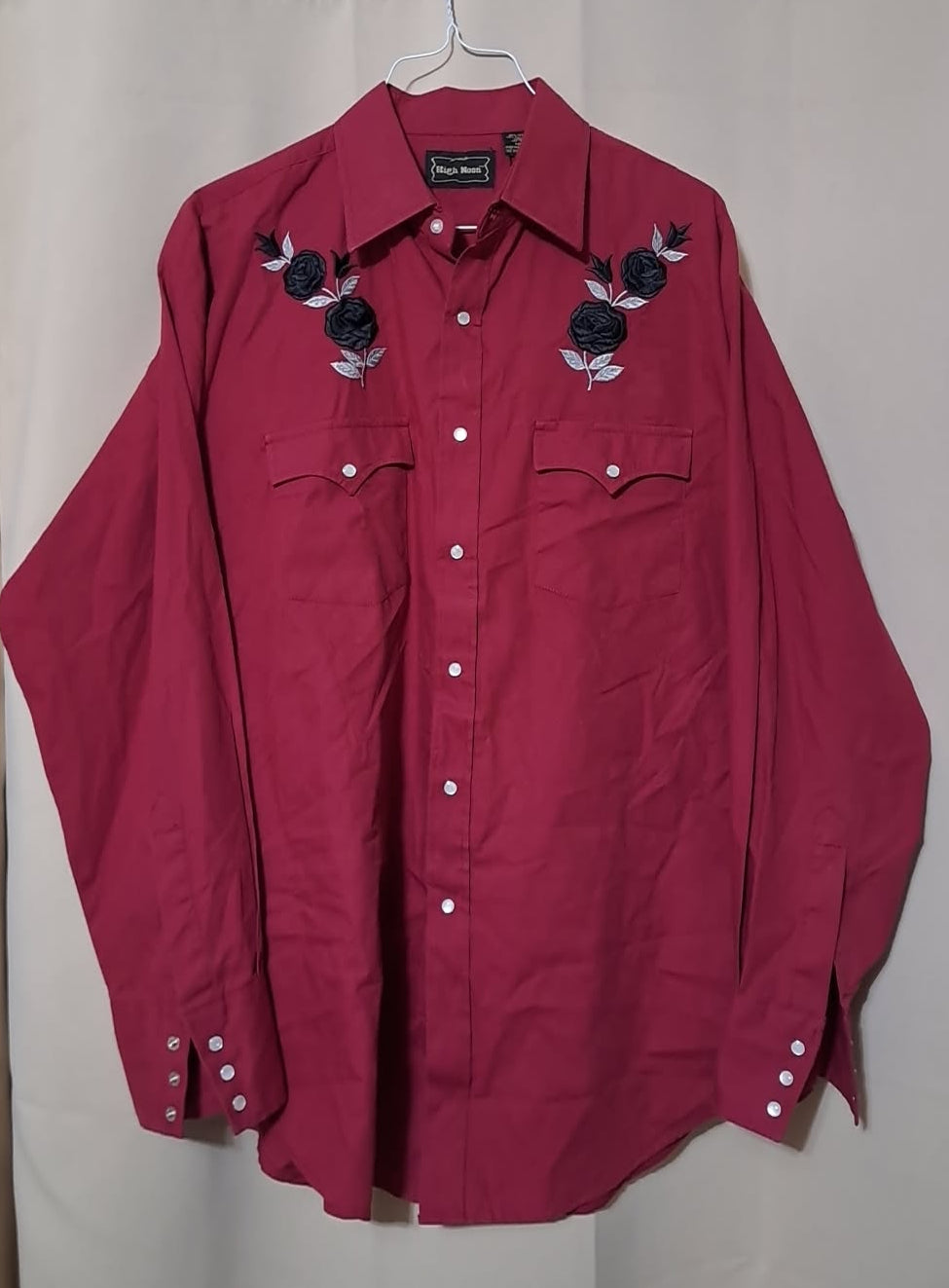 Vintage High Noon Men's Red And Black Roses Pearl Snap