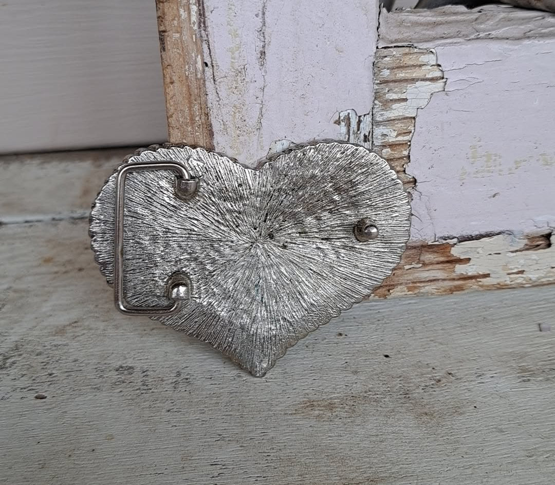 Kids Vintage Small Silver Gemstone Heart Buckle