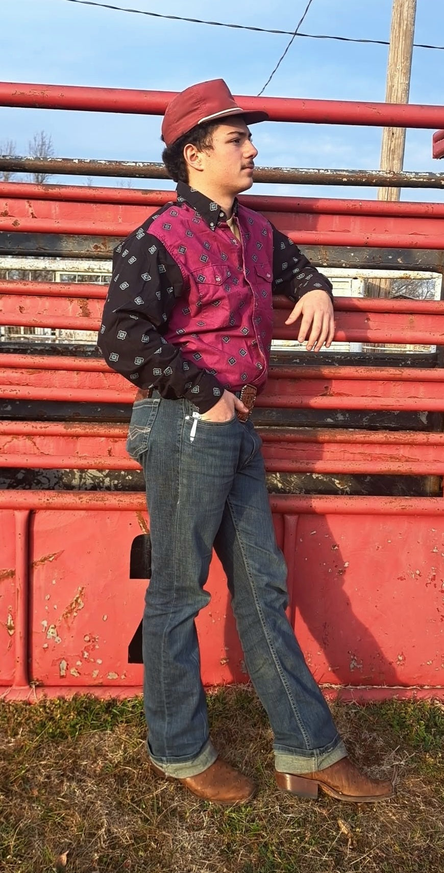 Wrangler 80's Men's Magenta And Black Block Color