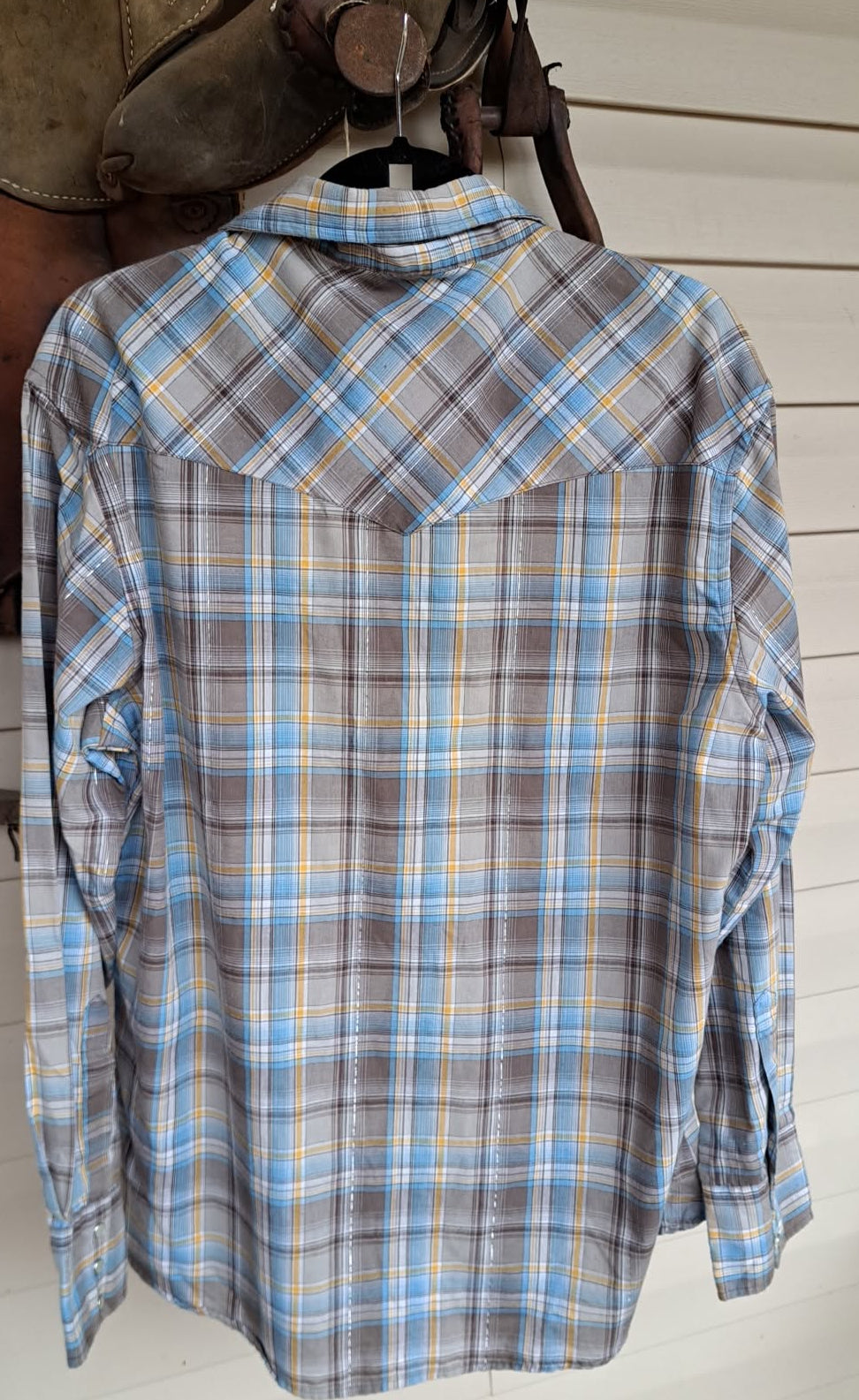 Wrangler Vintage Men's Sparkle Blue and White flannel