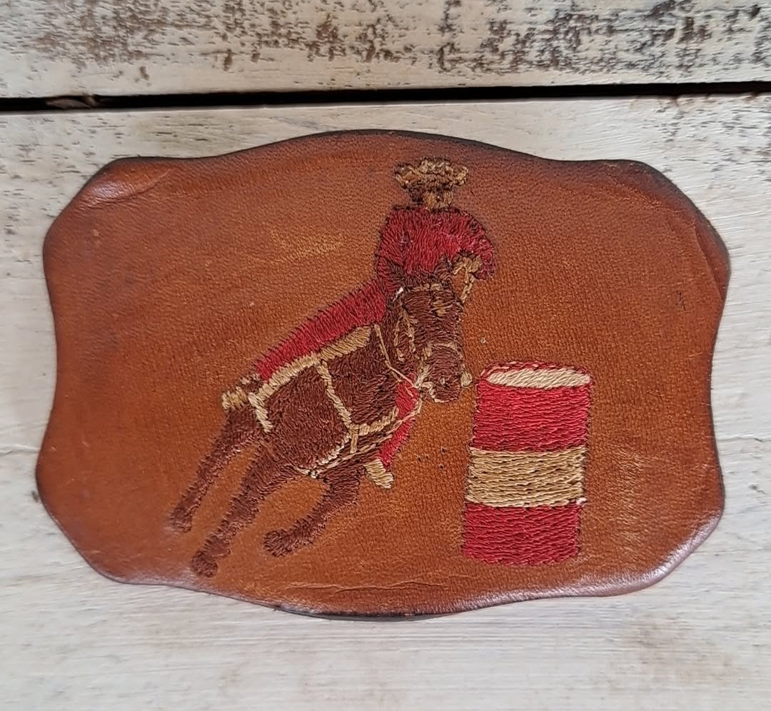 Vintage Justin Leather Barrel Racer Buckle
