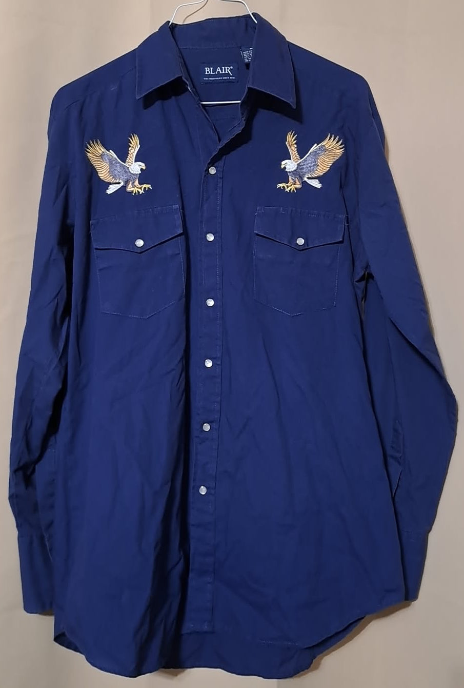 Vintage Men's Blair Blue And Eagle Print Pearl Snap