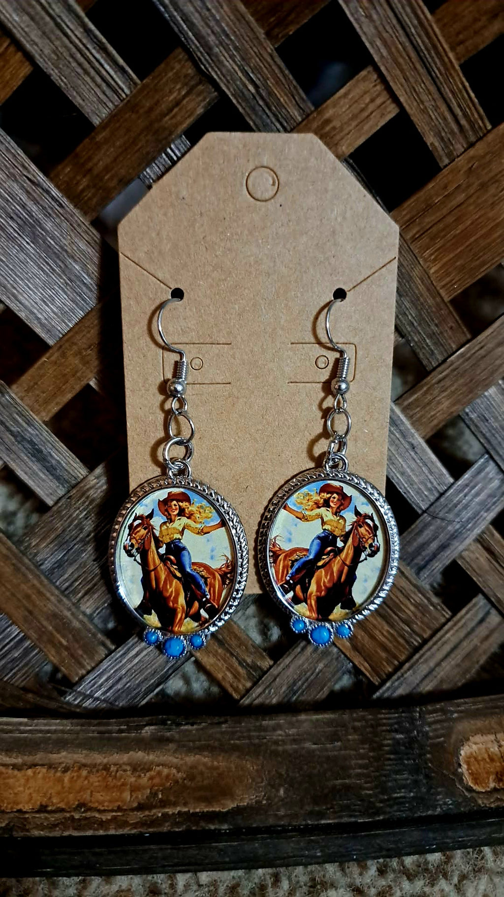 Ridin' Away Cowgirl Oval Earrings