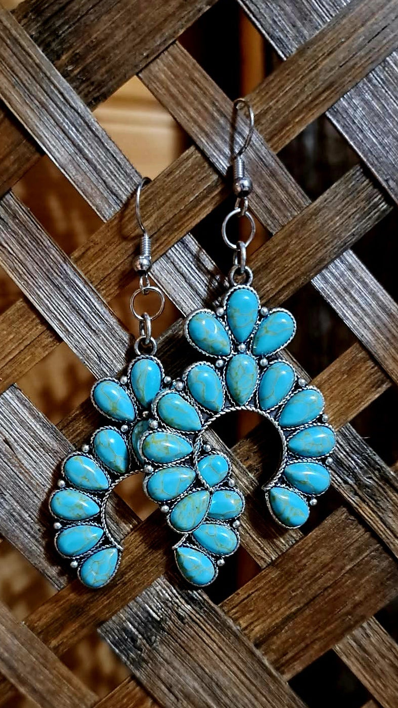 Faux Turquoise Squash Blossom Earrings