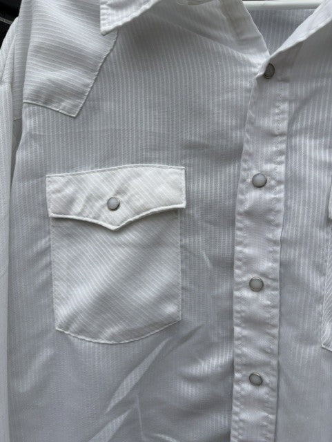 Vintage Saddle King White Ridged Fabric Pearl Snap - 2XL