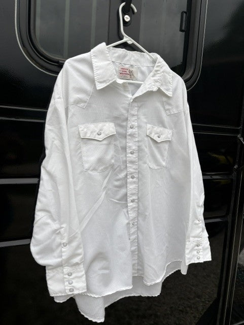 Vintage Saddle King White Ridged Fabric Pearl Snap - 2XL